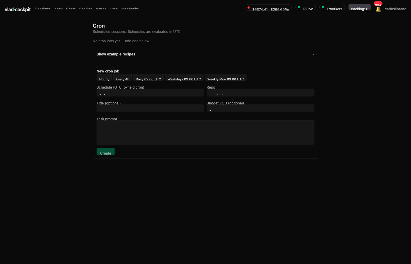 vlad-cockpit cron scheduler